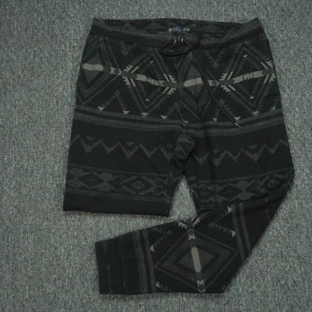 Polo Ralph Lauren Pants Men XXL Black Gray Aztec Southwestern Jogger Zip Pocket